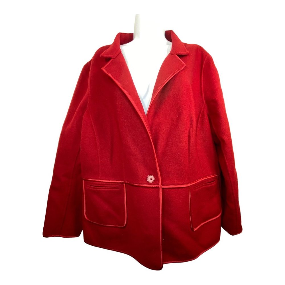 Talbots Red Wool 20W Jacket Blazer Satin Trim Festive Holiday - Picture 10 of 13